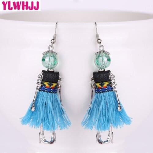 YLWHJJ brand new women cute doll blue tassel dangle earrings girl dress baby fairy handmade drop earrings metal fashion jewelry