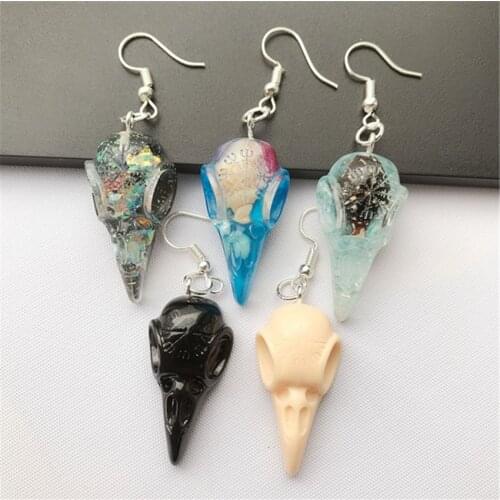 1Pair Personality 3D Gothic Raven Woman Drop Earrings Multicolor Resin Skull Bird Earrings Punk Raven Jewelry for Children