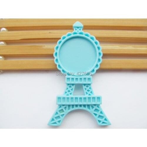 100pcs Pink/Hot Pink/Light Blue/Purple Flatback Resin Tower Charm Finding,Base Setting Tray Bezel, for 25mm Cabochon/Cameo