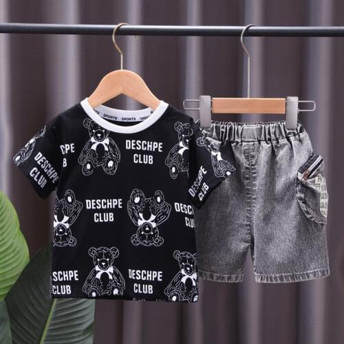 2021 Fashion Fall Winter Baby Clothes Kids Boy Girls Cartoon Cotton T-Shirt Denim Pants 2Pcs Set Toddler Children Tracksuit