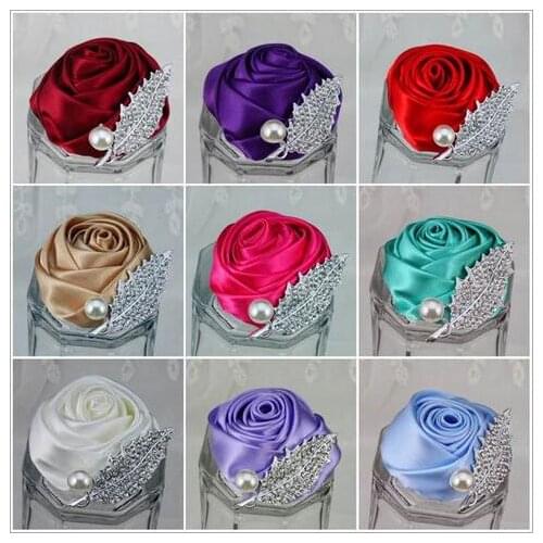 5Pcs Pretty Brand New Wedding Groomsman Groom Boutonniere Party Prom Man Corsage Hand Custom Made Satin Rose Men Suit Brooch Pin