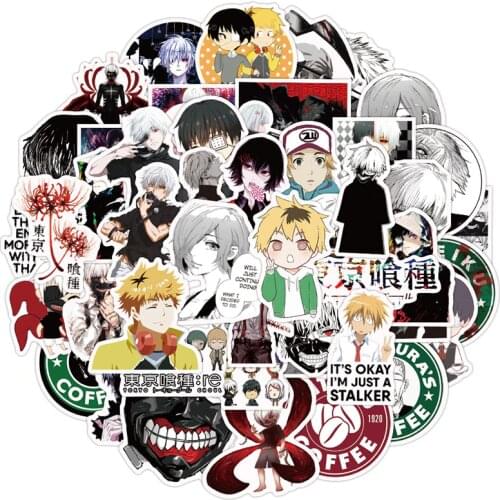 50pcs Japan Anime Tokyo Ghoul for Luggage Laptop Skateboard Bicycle Backpack Decal Pegatinas Toy Stickers for Children Gift