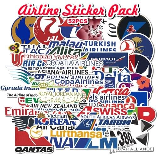 52Pcs Air Line Around The World PVC Sticker For Decoration Notebook Phone Bag Laptop Fridge Suticase Helmet Car Stickers