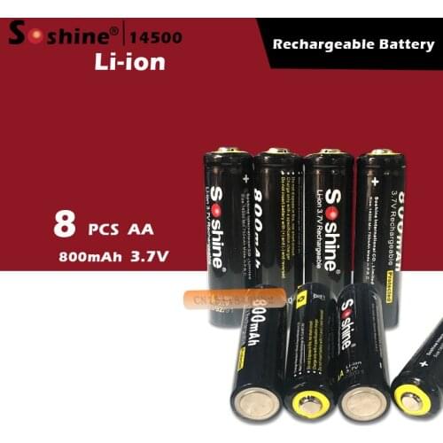 8pcs 100% Original Soshine 14500 AA Li-ion Battery Protected 3.7V 800mAh Rechargeable Batteries with Battery Box