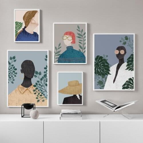 Abstract Africa Woman Monstera Vintage Wall Art Canvas Painting Nordic Posters And Prints Wall Pictures For Living Room Decor