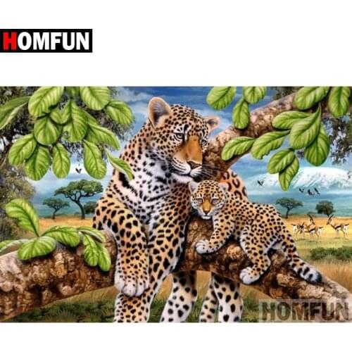 HOMFUN 5D DIY Diamond Painting Full Square/Round Drill "Animal leopard" 3D Embroidery Cross Stitch gift Home Decor A01006