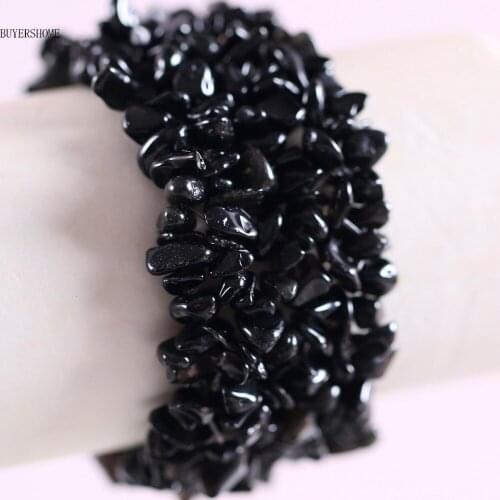 Free Shipping Fashion Jewelry Stretch Black Onyx Weave Chip Bracelet 7" 1Pcs H130