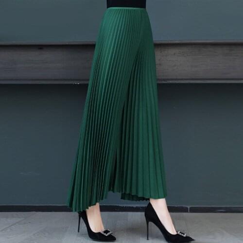 Trendy Elegant Pleated Pants Women Nine-Point Summer Thin Organ Korean Straight Wide Leg Pants High Waist Draped Trousers zh904