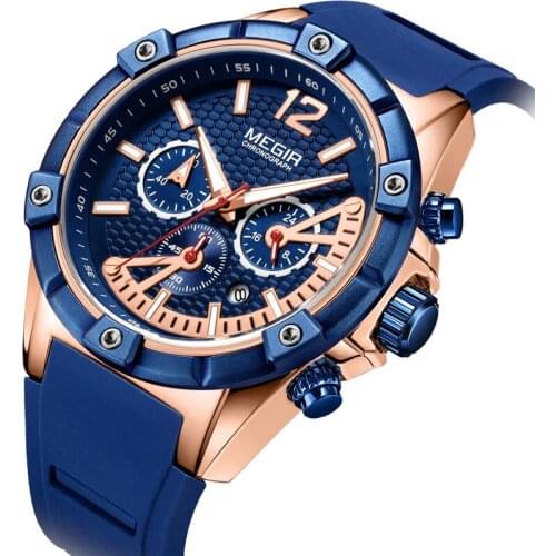 MEGIR Top Brand Mens Sports Chronograph Quartz Wrist Watches Army Silicone Waterproof Stopwatch Relojios Masculinos Man Clock