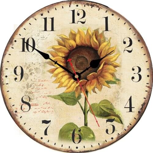3D Sunflower Kitchen Wall Clock Rustic Farmhouse Clocks, Thick Wood Home Decor Clock Teen Room Decoration Silent