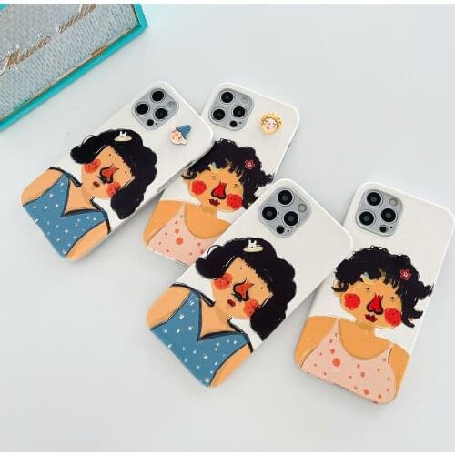 Cartoon Funny Girl Stickers Case for iPhone 12 Pro Max Back Phone Cover for 12 Mini 11 Pro Max X XS XR 8 7 Plus SE 2020 Capa