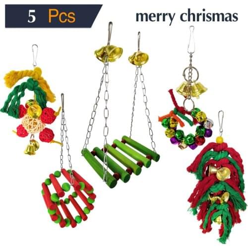 Bird Cage Decorative Supplies Parrot Gnawing Toys Claw bite wood Station Swing Stand Combined Ladder String Toy Sets 5pc/set
