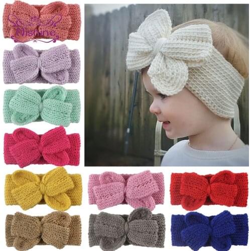 Nishine Baby Knit Crochet Bow Headband Girls Kids Hair Bands Winter Infant Children Hair Accessories Photography Props Kid Gift