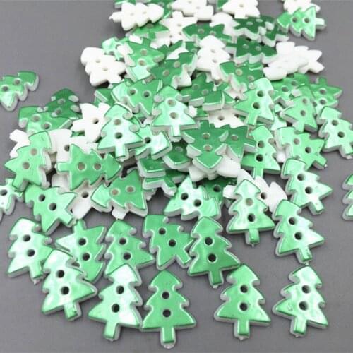 DIY 200pcs Green Christmas tree shape Resin Buttons Sewing scrapbooking Crafts 17mm