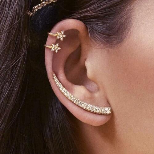 EN Gold Color 3 Pcs/Set Bohemian Fashion Punk Crystal Ear Clip Earrings For Women Rock Ear Cuff Girls Jewerly Vintage Gifts 2021