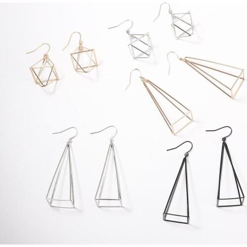 Europe and America Minimalist Punk Earrings Set for Women Geometric 3D Triangle Hollow Polygon Earrings Party Jewelry