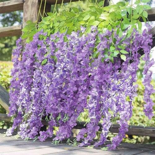 12pc 113cm Wisteria Artificial Flower Silk Vine Garland Hanging for Wedding Party Garden Outdoor Greenery Office Wall Decoration