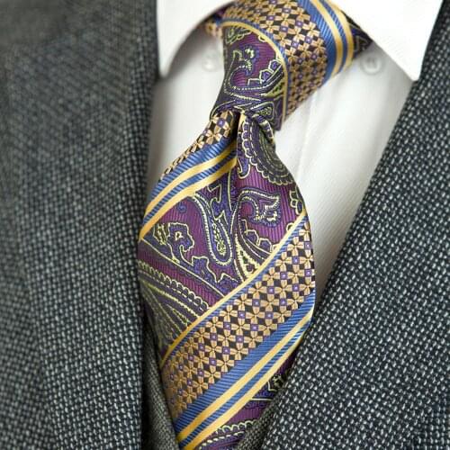 Wholesale Paisley Stripes Multicolor Blue Orange Purple Yellow Navy Blue Mens Neckties Tie Sets Hanky 100% Silk Free Shipping