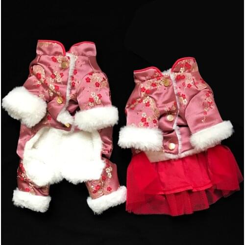 Chinese New Year Dog Outfit Winter Dog Clothes Pet Clothing Tang Suit Spring Festival Dog Costume Coat Jacket Cheongsam Dropship