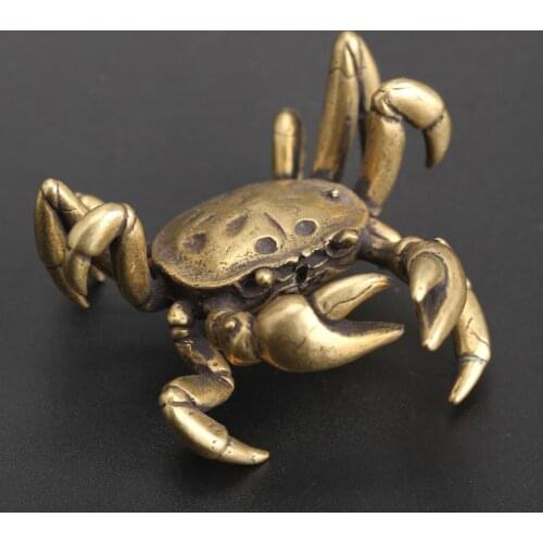 Creative Mini Cute Vintage Brass Crab Animal Statue Tea Cup Holder Sculpture Home Office Desk Decoration Ornament Hand Toy Gift