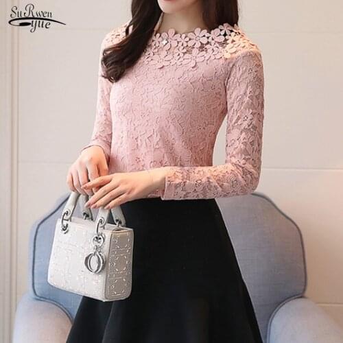 Long Sleeved Lace Blouse Hollow Out Female Women Top New Arrival Fashion 2021 Autumn Womens Shirt Slim Solid Blusas 1105 40