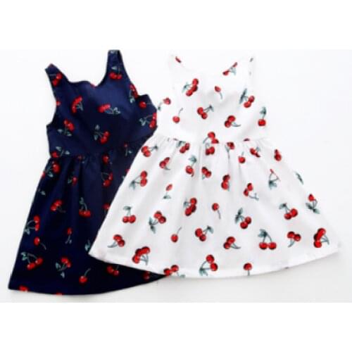 Summer Fashion Vest Children Cotton Sleeveless Cherry Print Kids Dress for Girls Clothing 3T-7T