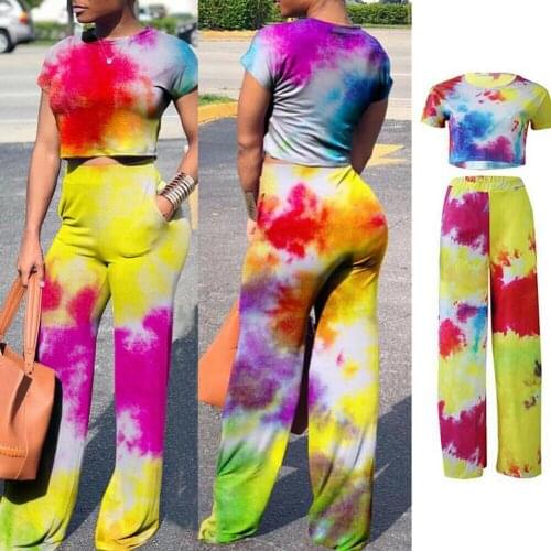 Hot Summer Women Fashion Printed Crop Top Long Wide Leg Pants Set Outfits Female Party Club Beach Holiday Casual Set Plus Size