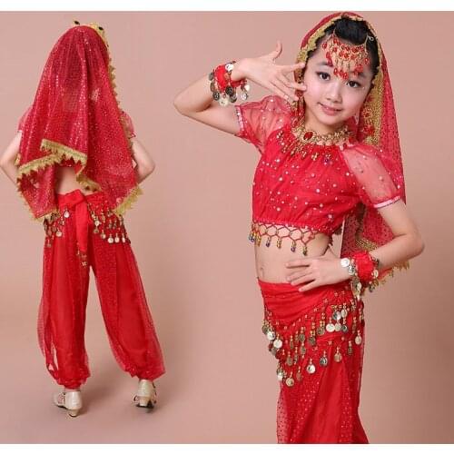 Hot-selling newest style girls Belly Dance Costumes bollywood india children dance clothes 3 colors 3-4-5-6-7pcs sets