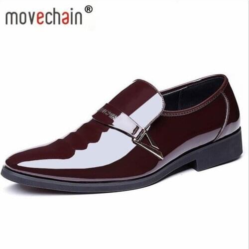 Movechain Mens Leather Dress Shoes Man Slip-On Buckle Office Business Oxfords Mens Casual Wedding Party Flats Sizes EU 38-48