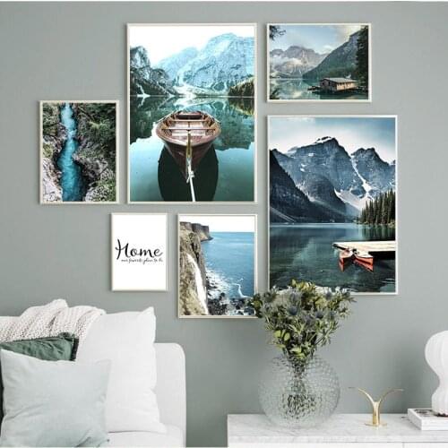 Nodic Nature Scenery Poster Wall Art Canvas Art Painting Mountain Lake Landscape Print Modern Home Decor Picture for Living Room