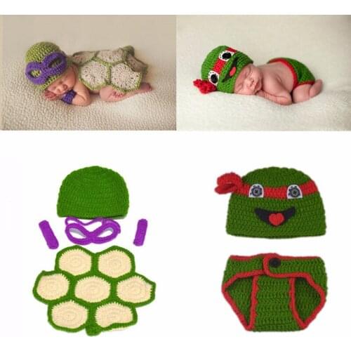 Newborn Cosplay Photography Props Cute Animal Shape Handmade Crochet Outfits Tortoise Baby Suit Photo Costume