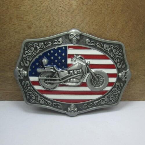 BuckleClub wholesale color enameled MOTOR US flag cowboy jeans gift belt buckle FP-01207-1 pewter finish 4cm width loop