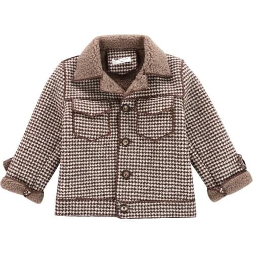 Boys' autumn and winter Plush coat 2020 new childrens tweed baby foreign style Plaid woolen coat