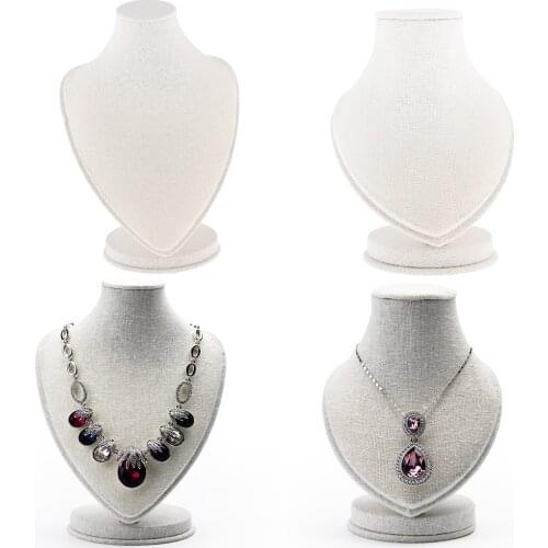 Necklace Chain Bust Jewelry Display Stand Rustic Linen Mannequin Showcase