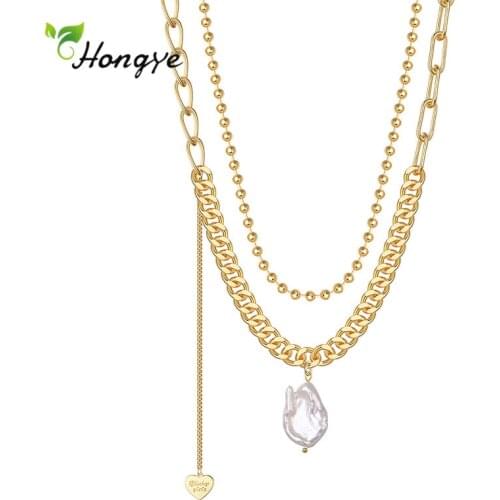 Hongye Irregular Natural Pearls Necklace Cute Double Layer for Lady Gold Color Jewelry Trendy Pendant New Arrivals Fashion