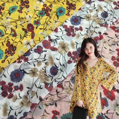 Floral dress Chiffon fabric print dress summer fashion material breathable scarf blouse cosplay DIY craft fabric 1 yard