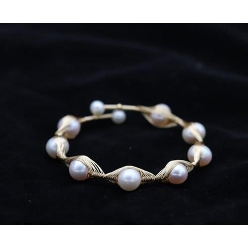 Hand-Wound Braided 100% AA Natural Freshwater Pearl Bracelet 14K Real Gold Plated Copper Bangle Fine Jewelry