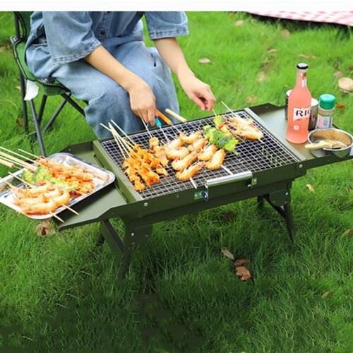 Portable Outdoor Camping Barbecue Stove Full Set Charcoal Oven Folding BBQ Thickened Foldable Grill Picnic Barbecue Tools