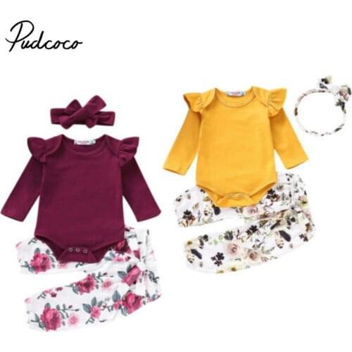 Pudcoco 2019 Baby Girl Clothes Bodysuit Newborn For Kids Costume Children Toddler Tiny Cottons Twin 3pcs with Headband Princess