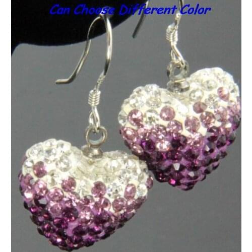 Mix multicolor nhr34rr mixed Silver Plated Beads Gradient Heart earrings micro pave drop earring crystal