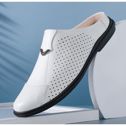 Leather V Luxury Set Foot Mens Sandals Beach Casual Shoes Mens Baotou White Slippers Soft Sole White Shoes Mens White Shoes