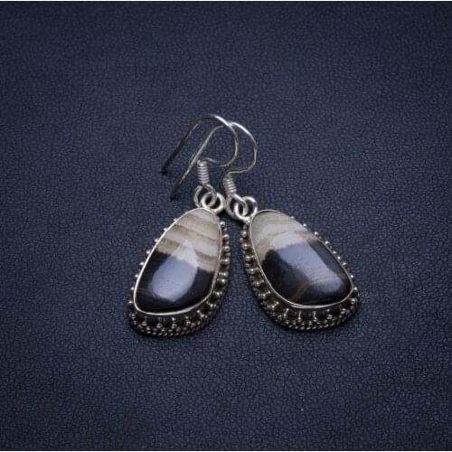 Natural Yellow Lace Agate Handmade Vintage 925 Sterling Silver Earrings 1 1/2" T4170