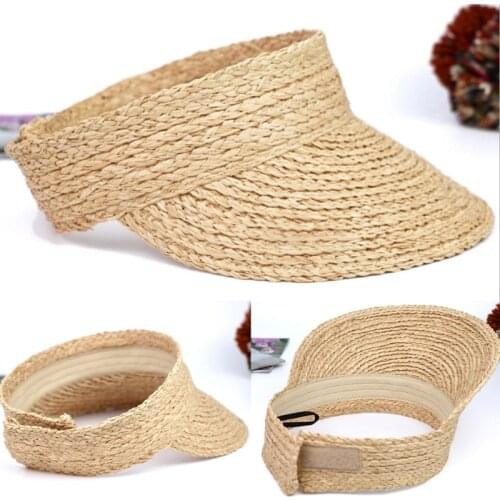 Womens Summer Woven Straw Open Top Sun Hat Foldable Packable Roll-up Wide Brim Sunscreen Outdoor Sports Beach Visors Baseball Ca