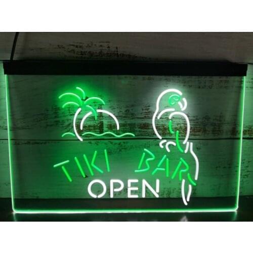 SS143 Tiki Bar Open Parrot Dual Color LED Neon Sign