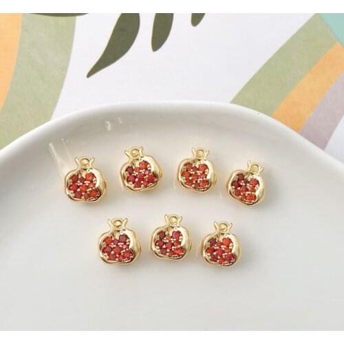 Copper plated 18K real gold red zircon three-dimensional half pomegranate DIY niche high-end jewelry accessories materials