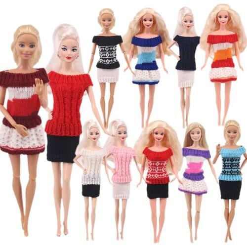 13 Set Barbies Clothes Handmade Multicolor Mini Knitted Sweater Fur Coat Doll Accessories Tops Casual Wear Girl`s