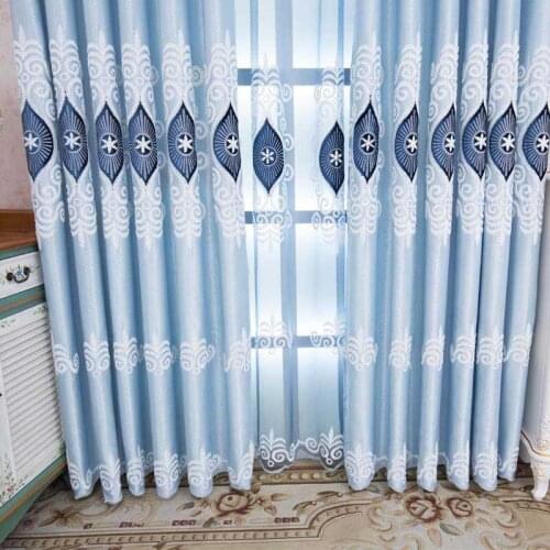 Curtain for living dining room bedroom Simple and fresh blue angel eyes embroidered curtain bay window shading Included Window