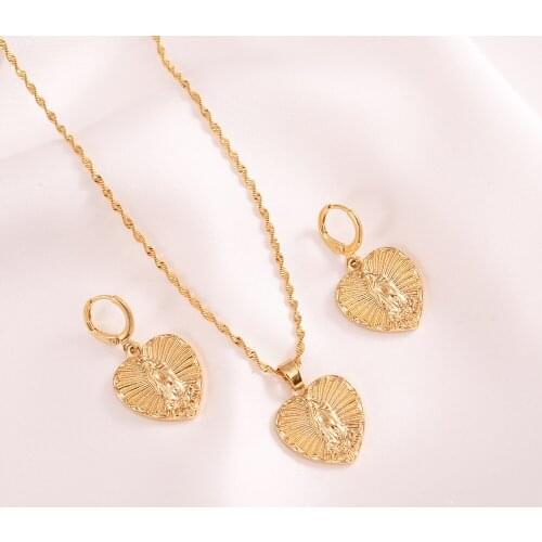 Women Men Gold Plated Cross Crucifix Necklace earring Virgin Mary Necklace Crucifix Jesus Pendant Necklace Faith Jewelry