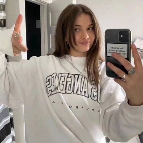 Hoodies Women Autumn 2021 Simple All-match Letter Printed Leisure Oversize Pullovers Korean Loose Streetwear Sweatshirts Gothic