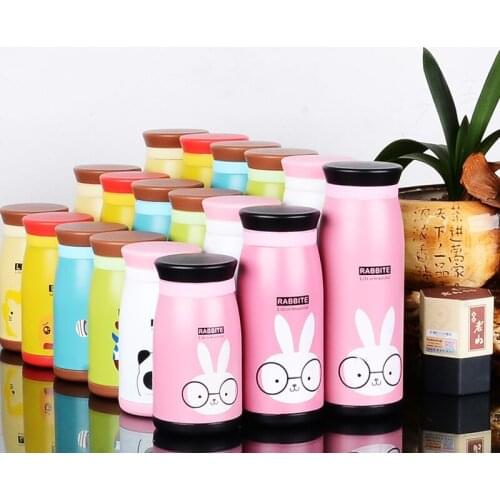 1PC Cute Candy colors Cartoon Animal Thermos Cup Bottle Stainless Steel Coffee milk Vacuum Cup kettle For school outdoor ENY 005